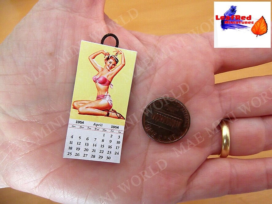 Miniature Calendar 1954. Vintage Pin Up girls. Dollshouse Scale 1:12