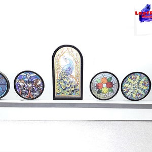 Miniature Stained Glass simil round Window. Dollhouse scale. Custom size.