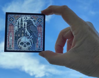 Miniature stained glass effect Window. HALLOWEEN Diorama, dollhouse scale 1/6 or 1/12. Custom size and more models available.