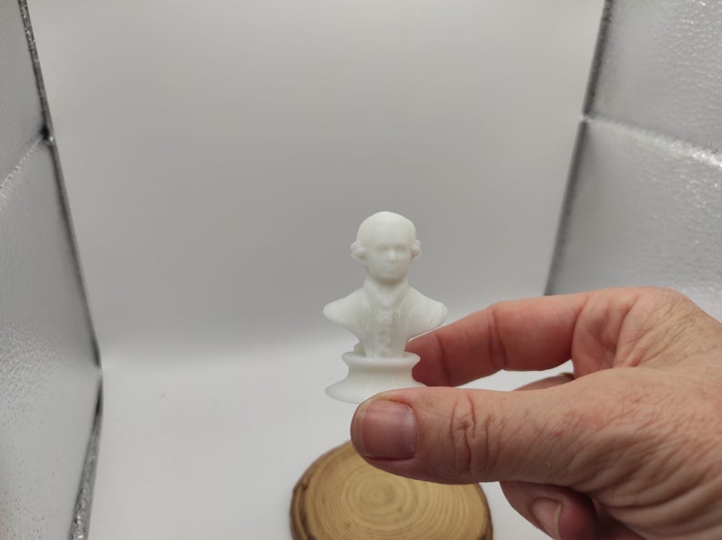 May include: A white 3D printed bust of a person with a simple base.