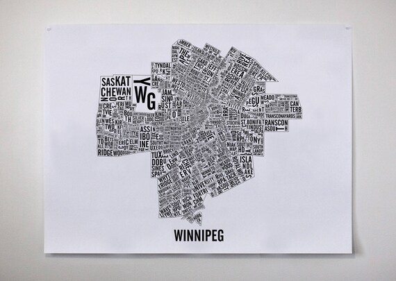 Winnipeg Manitoba City Map Poster Winnipeg Art Winnipeg Etsy