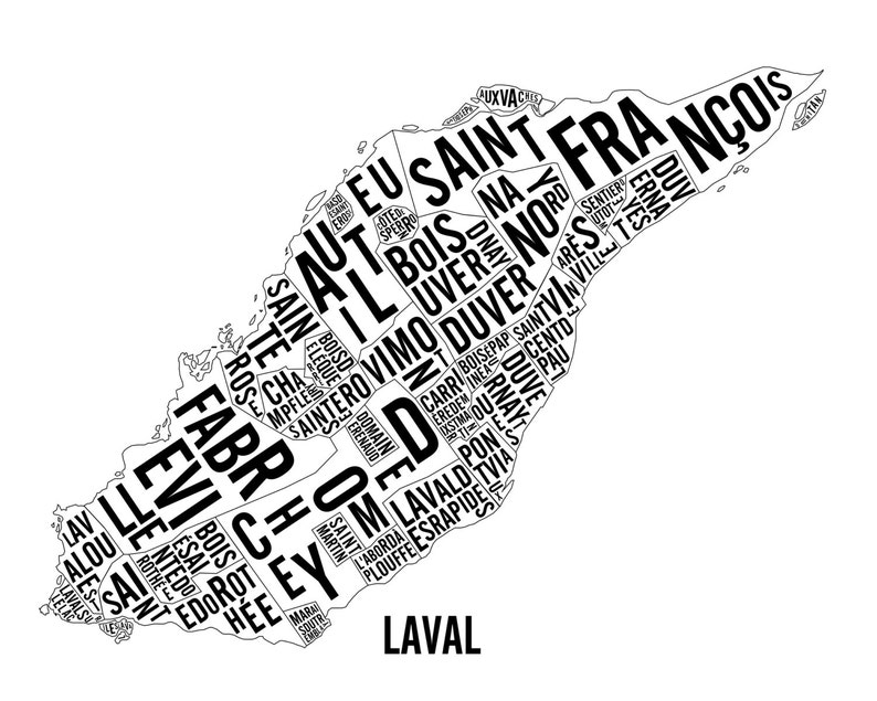 Laval Neighbourhoods City Map Poster Laval Art Etsy - 