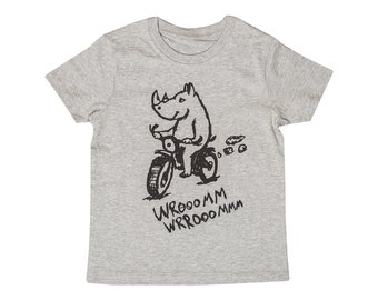 Noel Nashorn auf Motorrad - Fair Wear Kinder Bio T-Shirt - Heather Grey