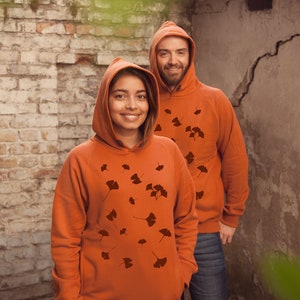 Ginkgo / Ginkgo Leaves - Fair Trade - Unisex Organic Hoodie / Hooded Sweatshirt - Orange