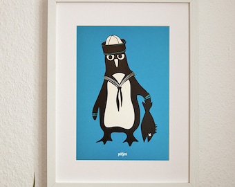 Pingouin Martin le marin - Poster Art Print A4