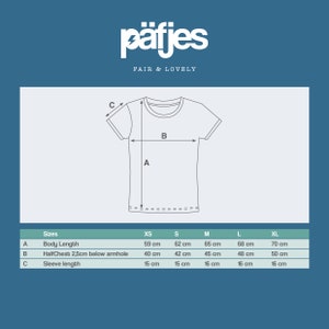 May include: Size chart for a t-shirt with measurements in centimetres for XS, S, M, L, and XL sizes. The chart shows the body length, half chest, and sleeve length.