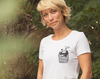 Pingzi Panda Chest Motif päfjes Fair Wear Women's T-Shirt White