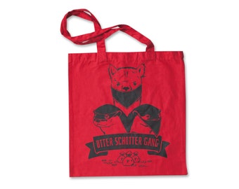 Bolso de tela de algodón con estampado de nutria "Graft Gang", color rojo – Bolsa de compras con motivos de animales – Regalo para los fans de las nutrias