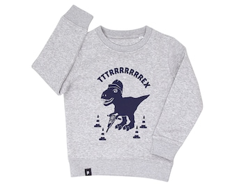 Theo Tttrrrrex der Bauarbeiter Dino - Fair Wear Kinder Sweater Grau