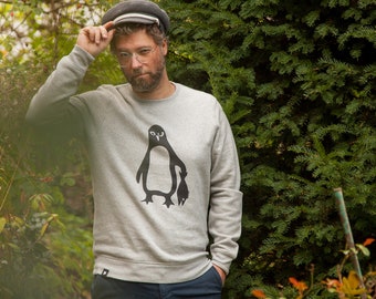 Penguin Paul with Fish - Fair Wear Unisex Sweater - Heather Grey