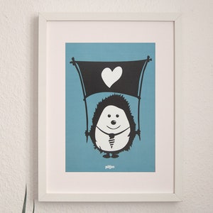 Erizo Ingo con corazón - póster impreso A4 - azul