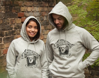 Bjorn Bear and Fido Fish - Unisex Fair Wear Hoodie - Heather Grey