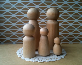 Family of Wooden Peg Dolls | DIY Family Portrait | People for Doll House | Cake Toppers | Unfinished