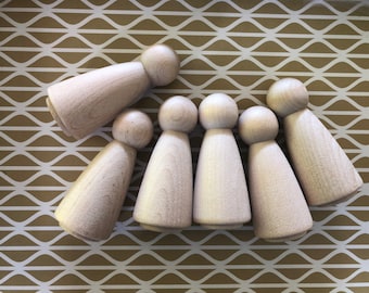 6x Large Wooden Peg Dolls Mum Dad Angel Girl Bulk DIY Cake Toppers for Birthdays Any Occasions Keepsakes People for Doll Houses Unfinished