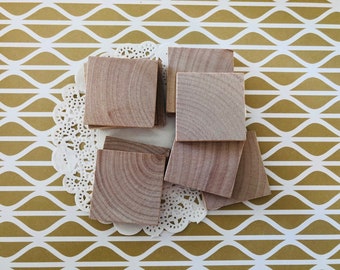 Qty 12 x Wood Tiles Squares 1-1/2&quot; 3.8 cm Shapes Cut Outs Props Craft Supplies DIY Educational Toys Rustic Unfinished