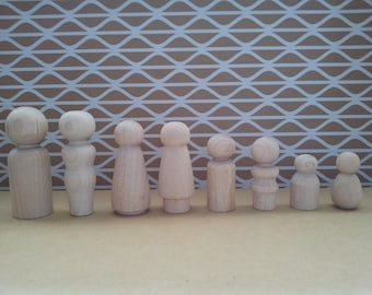 Family of 8 Wooden Peg Dolls | Sampler Pack | People for Doll Houses | DIY Painted Toys | Imaginative Play | Unfinished