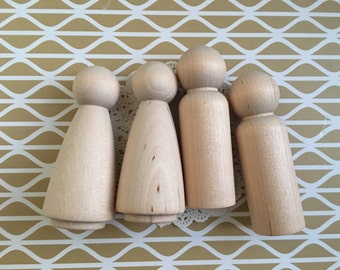 Two Pairs of Wooden Peg Dolls | DIY People for Doll Houses | Large Size | Imaginative Play | Unfinished | Toddler Toys | Cake Toppers