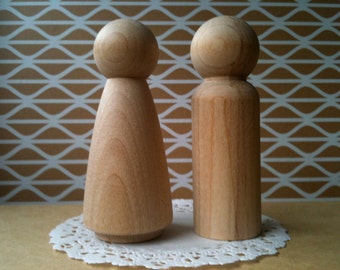 Pair of Wooden Peg Dolls | Toddler Toys | People for Doll Houses | Cake Toppers | Large Size | Unfinished