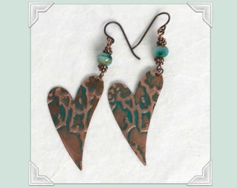 Embossed copper earrings | Boho style handcrafted earrings | ready to ship gift jewelry for women