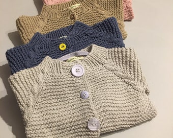 Strickjacke Kinder,Babys.Jäckchen für Ostern,Jeansblau Strickjacke,Altrosa Baumwolle handgemachte für die Kids,Braun Jungs,Geschenk für Sie.