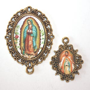 One Set: Our Lady Of Guadalupe Rosary Center & St. Juan Diego Side medal | Choice of Antique Silver, Bronze or Antique Gold | STA-101-100