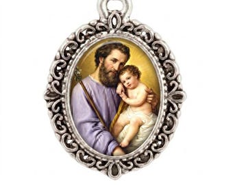 St. Joseph and The Child Jesus Mini Medal | Bronze, Bright Gold or Antique Silver | Rosary, bracelet or necklace | STA-101-668