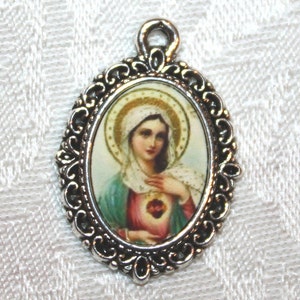 Immaculate Heart of Mary Mini Medal | Add to Rosaries/Bracelets/Necklaces, etc. |  Bronze or Silver Charm | STA-101-177