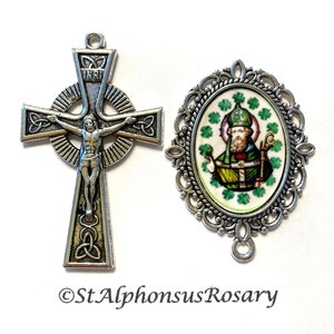 Choice of One St. Patrick Center and Crucifix Set OR Center | Antique Silver Finish | Double Sided Crucifix  | STA-101-85