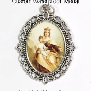 Custom Waterproof Catholic Medal | Our Lady of Mount Carmel | Vintage Image | Choice of Antique Silver, Bronze or Antique Gold | STA-101-129