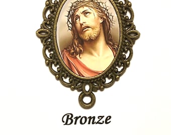 One (1) Jesus Crowned with Thorns Rosary Center | Rosary Supply | Rosary Part | Antique Silver, Bronze or Antique Gold | STA-101-185