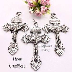 LOT OF THREE Silver Indulgenced Pardon Crucifix | Made in Italy | Large 2 and 1/4” | Catholic Crucifix | Rosary Parts | Rosary Supplies