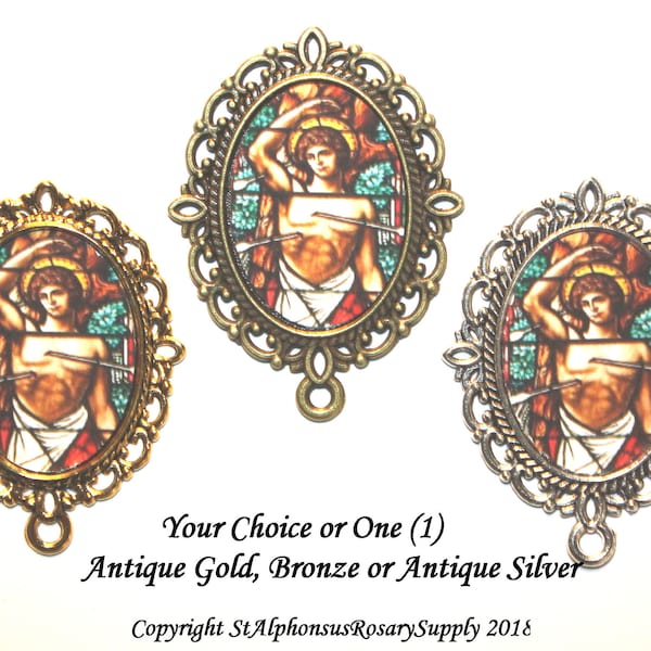 Rosary Gifts One (1) St. Sebastian Rosary Center Part/Rosary Making/Choice of Antique Silver, Bronze or Antique Gold | STA-101-105