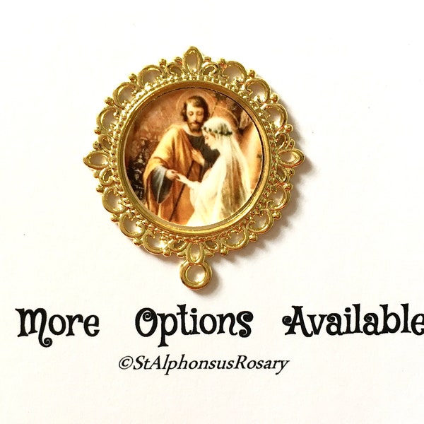 WATERPROOF | Wedding Marriage of St. Joseph and Virgin Mary Rosary Center | Bronze, Antique Silver, Antique Gold or Bright Gold -STA-101-72