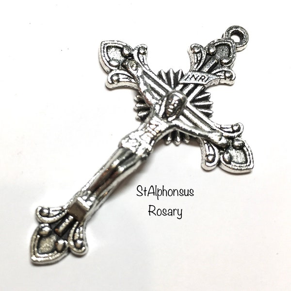 Antique Silver Crucifix | Large Size Rosary Making Crucifix (2 and 1/8  inches) or Pendant | Your Choice of One, Three or Five!