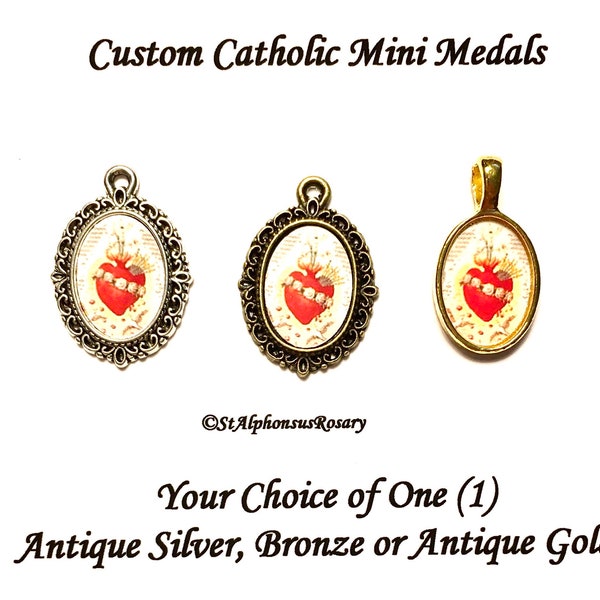 Vintage IMMACULATE HEART of Mary Mini Medal | For Rosaries,Bracelets | Choice of Bronze, Antique Gold or Antique Silver | STA-101- 267,
