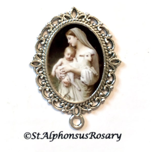 WATERPROOF | Blessed Mary and Her Lamb Rosary Center Part | Choice of Antique Silver, Antique Gold, Bronze and Bright Gold | STA-101-64