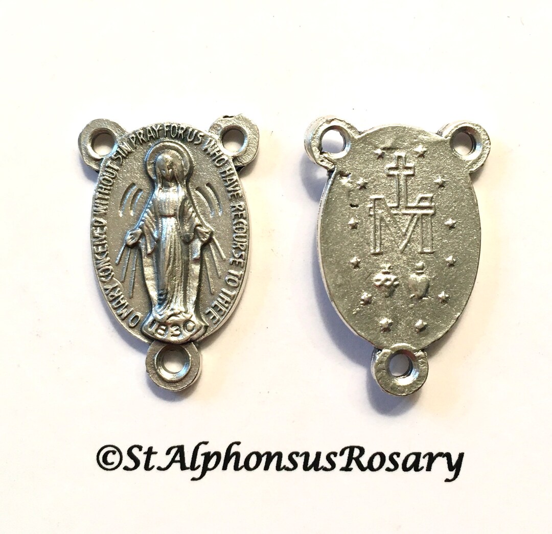 SMALL Our Lady of the Miraculous Medal Silver Tone Rosary Center ...