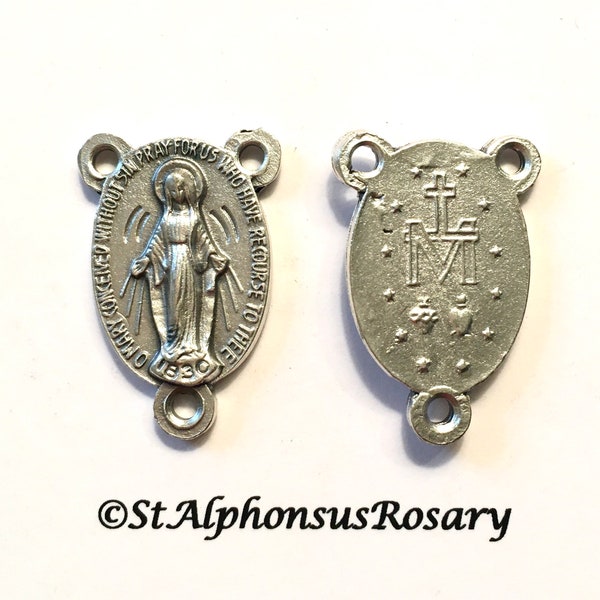 SMALL Our Lady of the Miraculous Medal Silver Tone Rosary Center | Double Sided | Made in Italy | Rosary Supplies