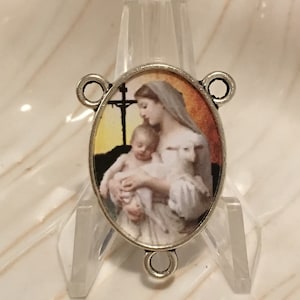 Custom Virgin Mother with Jesus, Lamb and Crucifix Rosary Center Image # 1 | Rosary Supplies | Rosary Parts | STA-101-346