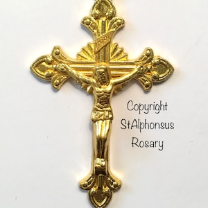 Bright Gold Crucifix | Large Size Rosary Making Crucifix (2 and 1/8  inches) or Pendant | Your Choice of One,  Three of Five!