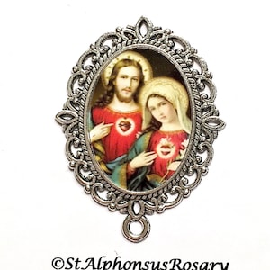 WATERPROOF | One Jesus and Mary Two Hearts Rosary Center Part |  Choice of Bronze, Antique Silver, Antique Gold or Bright Gold | STA-101-211