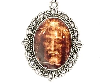 Custom Waterproof Catholic Medal |Holy Face of Jesus Christ  Shroud of Turin Pendant | Antique Silver, Bronze or Antique Gold | STA-101-23