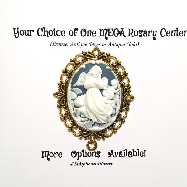 One (1) BLUE CAMEO MEGA Rosary Center Part | Guardian Angel | Choice of Antique Silver, Bronze, Antique Gold | Suitable for Wall Rosaries