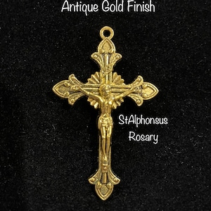 Antique Gold Crucifix | Large Size Rosary Making Crucifix (2 and 1/8  inches) or Pendant | Your Choice of One, Three or Five!