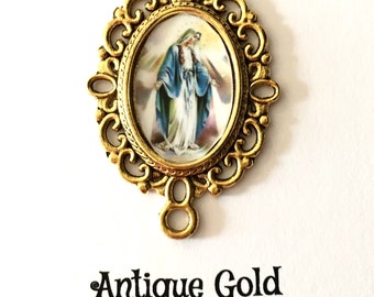 One (1)  Our Lady of Grace Virgin Mary Rosary Center  | Rosary Parts | Choice of Bronze or Antique Silver! | STA-101-25