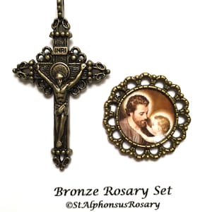St. Joseph and the Child Jesus | Choice of Rosary Set or Center | Antique Silver or Bronze setting | Unique Waterproof Center | STA-101-154