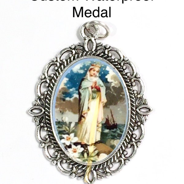 Rosary Gifts Custom Waterproof Catholic Medal | Stella Maris Star of the Sea | Choice of Antique Silver, Bronze or Antique Gold | STA 101-79