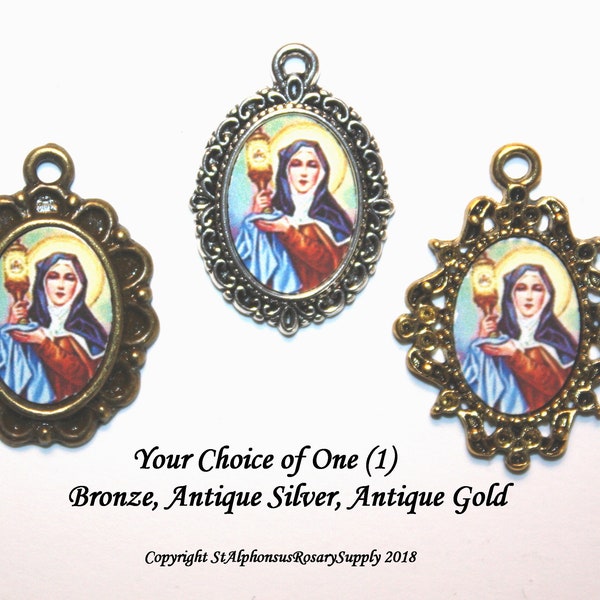 St. Clare of Assisi Mini Medal to add to Rosaries/Bracelets/Necklaces | Choice of Bronze, Antique Gold or Antique Silver | STA-101-168