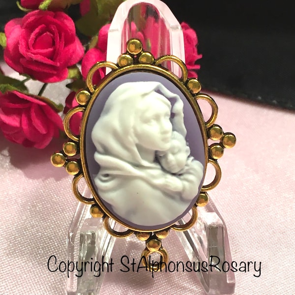 One (1) PURPLE CAMEO LARGE Rosary Center Part | Madonna and Child | Blessed Virgin Mary | Choice of Antique Silver, Antique Gold or Bronze