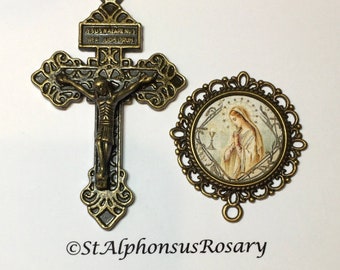 Mary and the Eucharist: One Set of Rosary Crucifix & Unique WATERPROOF Center | Bronze Pardon Crucifix | Rosary Parts | STA-101-367